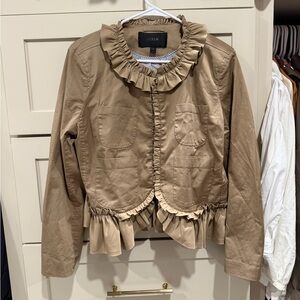 J. Crew Ruffle-Trim Cotton Utility Jacket in Tan